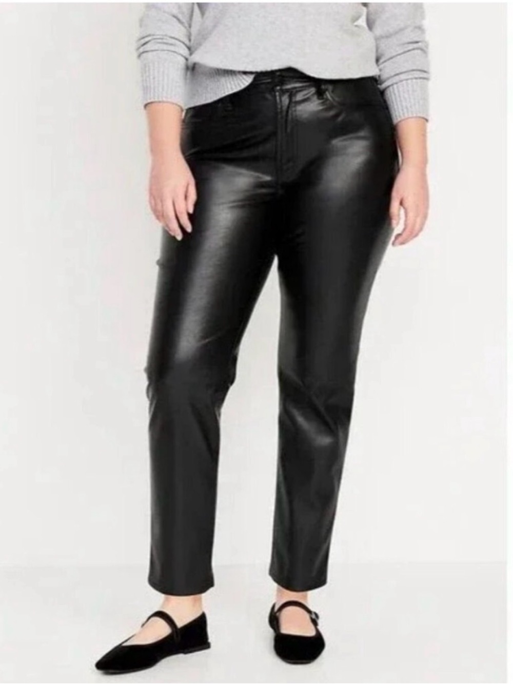 Old Navy Faux Leather Pants High Rise Straight Black Size 16 Vegan Moto Mobwife